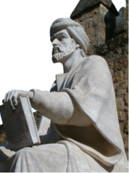 Estatua de Averroes en piedra, junto a las muralla de Córdoba