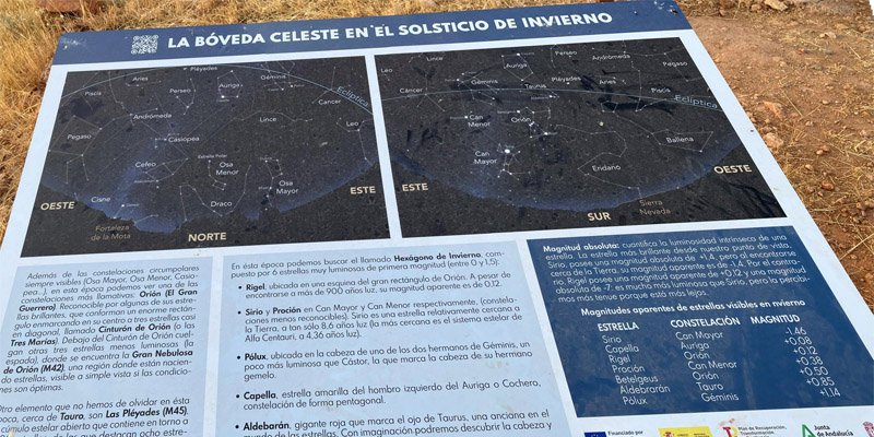La imagen tiene un atributo ALT vacío; su nombre de archivo es not-20260824-alcala-la-real-4-solsticio-invierno-antoniomadrona.jpg
Panel explicativo de la bóveda celeste en el solticio de invierno situado en el Parque Solar "Los Llanos" de Alcalá la Real (Jaén). Foto: Antonio Madrona (2026)